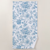 Toile-de-jouy Chinoiseries Blue Floral Pattern ビーチタオル (正面)