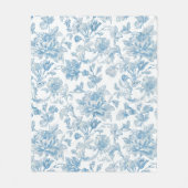 Toile-de-jouy Chinoiseries Blue Floral Pattern フリースブランケット (正面)