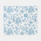 Toile-de-jouy Chinoiseries Blue Floral Pattern フリースブランケット (正面(横))
