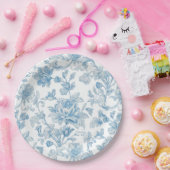 Toile-de-jouy Chinoiseries Blue Floral Pattern ペーパープレート (パーティー)