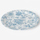 Toile-de-jouy Chinoiseries Blue Floral Pattern ペーパープレート (アングル)