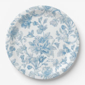Toile-de-jouy Chinoiseries Blue Floral Pattern ペーパープレート (正面)