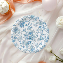 Toile-de-jouy Chinoiseries Blue Floral Pattern ペーパープレート