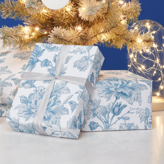 Toile-de-jouy Chinoiseries Blue Floral Pattern ラッピングペーパー (クリスマス)