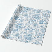 Toile-de-jouy Chinoiseries Blue Floral Pattern ラッピングペーパー (アンロールド)
