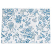 Toile-de-jouy Chinoiseries Blue Floral Pattern ラージペーパーバッグ (正面)