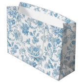 Toile-de-jouy Chinoiseries Blue Floral Pattern ラージペーパーバッグ (裏面アングル)