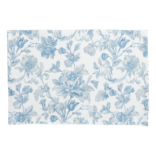 Toile-de-jouy Chinoiseries Blue Floral Pattern 枕カバー (正面)