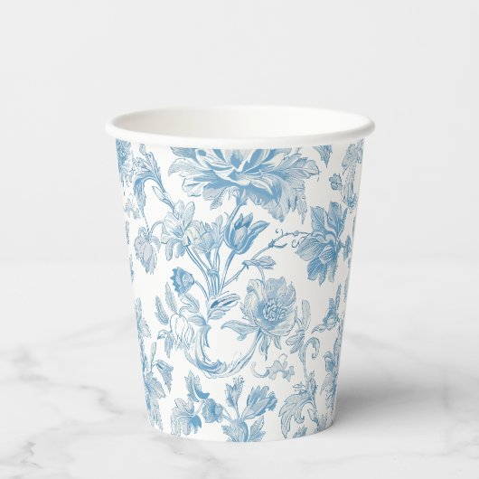 Toile-de-jouy Chinoiseries Blue Floral Pattern 紙コップ (裏面)