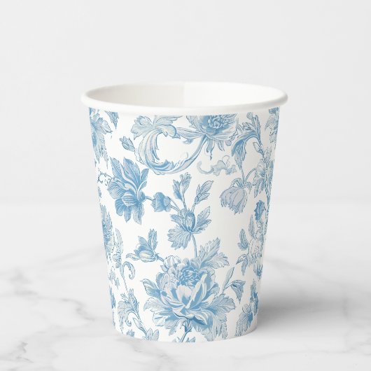 Toile-de-jouy Chinoiseries Blue Floral Pattern 紙コップ (左)