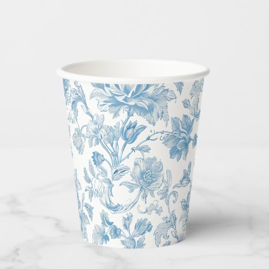 Toile-de-jouy Chinoiseries Blue Floral Pattern 紙コップ (正面)