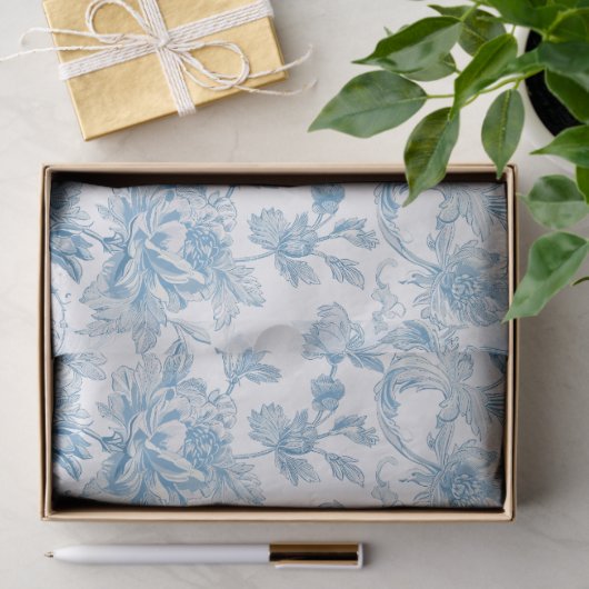 Toile-de-jouy Chinoiseries Blue Floral Pattern 薄葉紙 (ギフト)