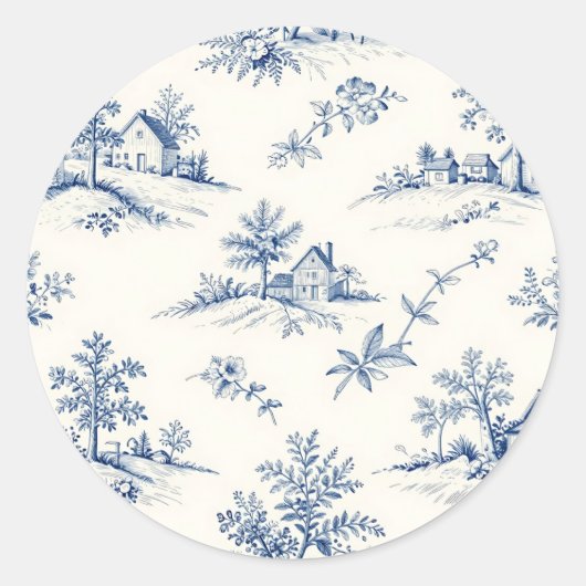 Toile de Jouy Countryside Seamless Pattern ラウンドシール (正面)
