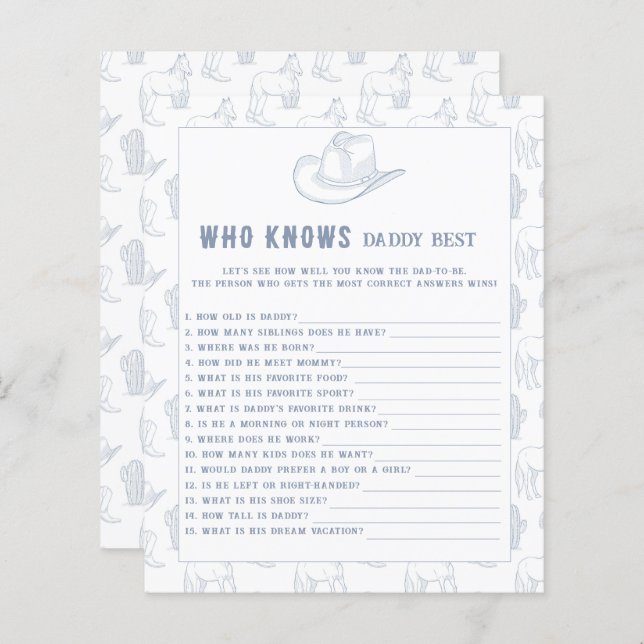 Toile de jouy Cowboy – 誰がパパのゲームを知っ最高のている (正面/裏面)