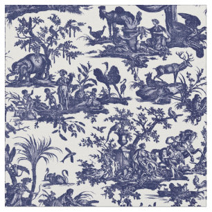 Toile de Jouy Four Parts Of The World blue pattern ファブリック