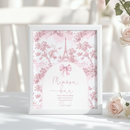 Toile de Jouy French Bow Pink Mimosa bar Poster ポスター