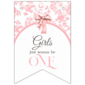 Toile de Jouy Girl Pink Bow First 1st Birthday バンティングフラッグ (第1の旗)