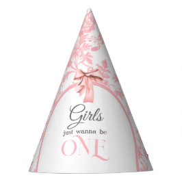Toile de Jouy Girl Pink Bow First 1st Birthday パーティーハット