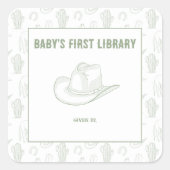 Toile de Jouy Green Cowboy -ベビー初のライブラリ スクエアシール (正面)