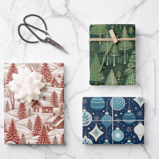 Toile de Jouy Holiday Patterns ラッピングペーパーシート (正面)