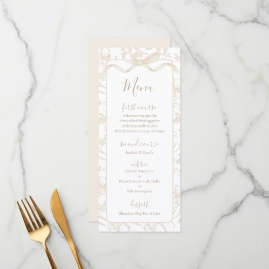 Toile de jouy Neutral Baby Shower Menu Card メニュー (正面/裏面インサイチュ)