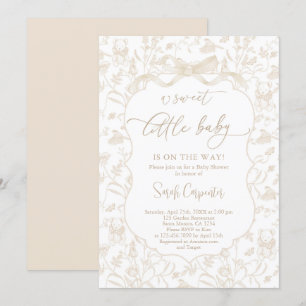 Toile De Jouy Neutral Baby Shower with Bow 招待状