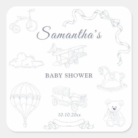 Toile de Jouy Nursery Baby Shower スクエアシール (正面)