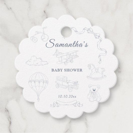 Toile de Jouy Nursery Baby Shower フェイバータグ (正面)