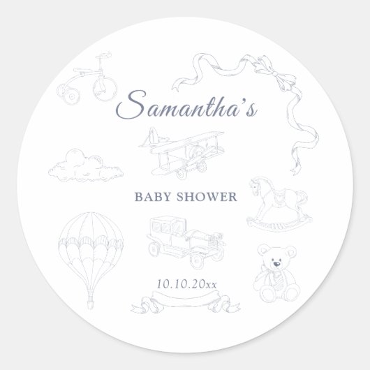 Toile de Jouy Nursery Baby Shower ラウンドシール (正面)