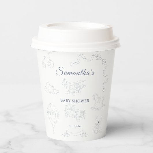 Toile de Jouy Nursery Baby Shower 紙コップ (正面)