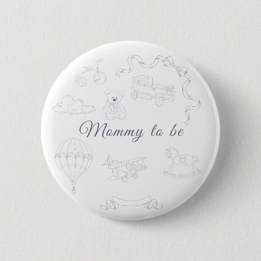 Toile de Jouy Nursery Baby Shower Mommy to be 缶バッジ (正面)