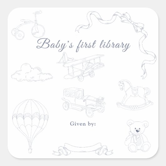 Toile de Jouy Nursery Baby's first library スクエアシール (正面)