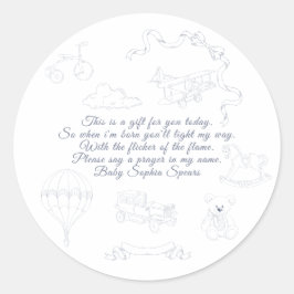 Toile de Jouy Nursery Prayer Candle ラウンドシール