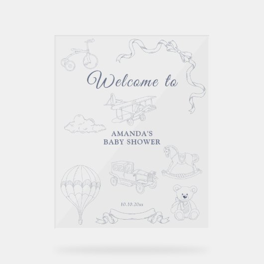 Toile de Jouy Nursery Welcome Baby Shower アクリルサイン (正面)