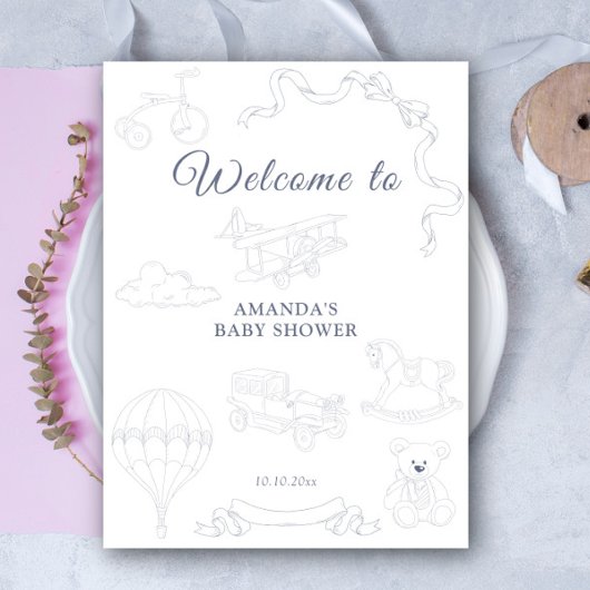 Toile de Jouy Nursery Welcome Baby Shower ポスター