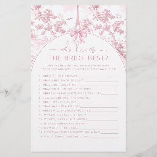 Toile de Jouy Paris Who knows the bride best game (正面)