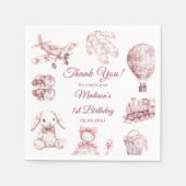 Toile De Jouy Pink Birthday Party スタンダードカクテルナプキン (正面)