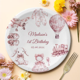 Toile De Jouy Pink Birthday Party ペーパープレート
