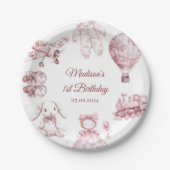 Toile De Jouy Pink Birthday Party ペーパープレート (正面)