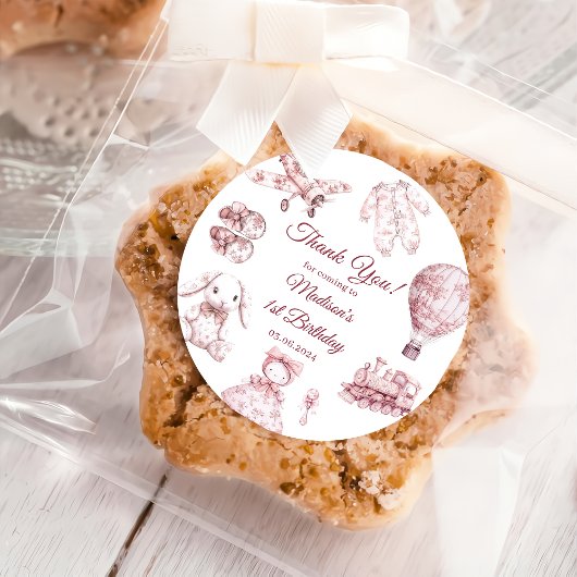 Toile De Jouy Pink Birthday Party  ラウンドシール