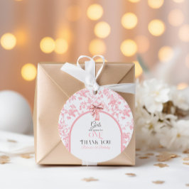 Toile de Jouy Pink Bow First 1st Birthday Decor フェイバータグ