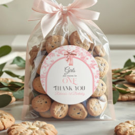 Toile de Jouy Pink Bow First 1st Birthday Decor ラウンドシール