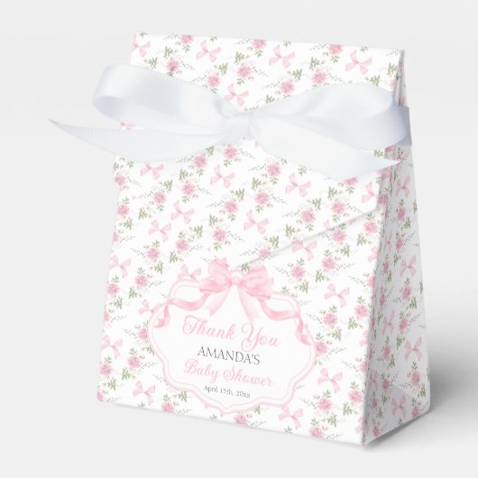 Toile De Jouy Pink Bow Girl Baby Shower フェイバーボックス (正面サイド)