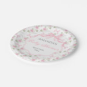 Toile De Jouy Pink Bow Girl Baby Shower ペーパープレート (アングル)
