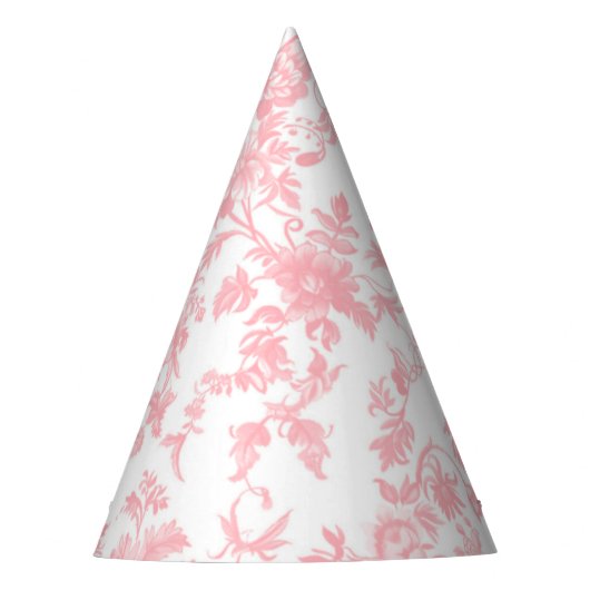 Toile de Jouy Pink Bow Girl First 1st Birthday パーティーハット (正面)