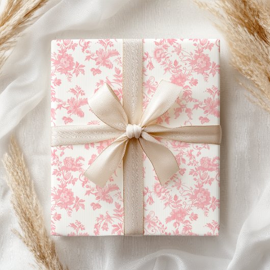 Toile de Jouy Pink Bow Girl First 1st Birthday ラッピングペーパー