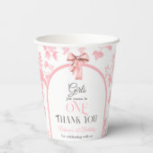 Toile de Jouy Pink Bow Girl First 1st Birthday 紙コップ (裏面)