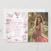 Toile De Jouy Pink Girl Baby Shower Party 招待状 (正面)