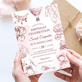 Toile De Jouy Pink Girl Birthday Party 招待状