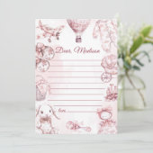 Toile De Jouy Pink Girl Capsule Noteメッセージカード 招待状 (スタンド正面)